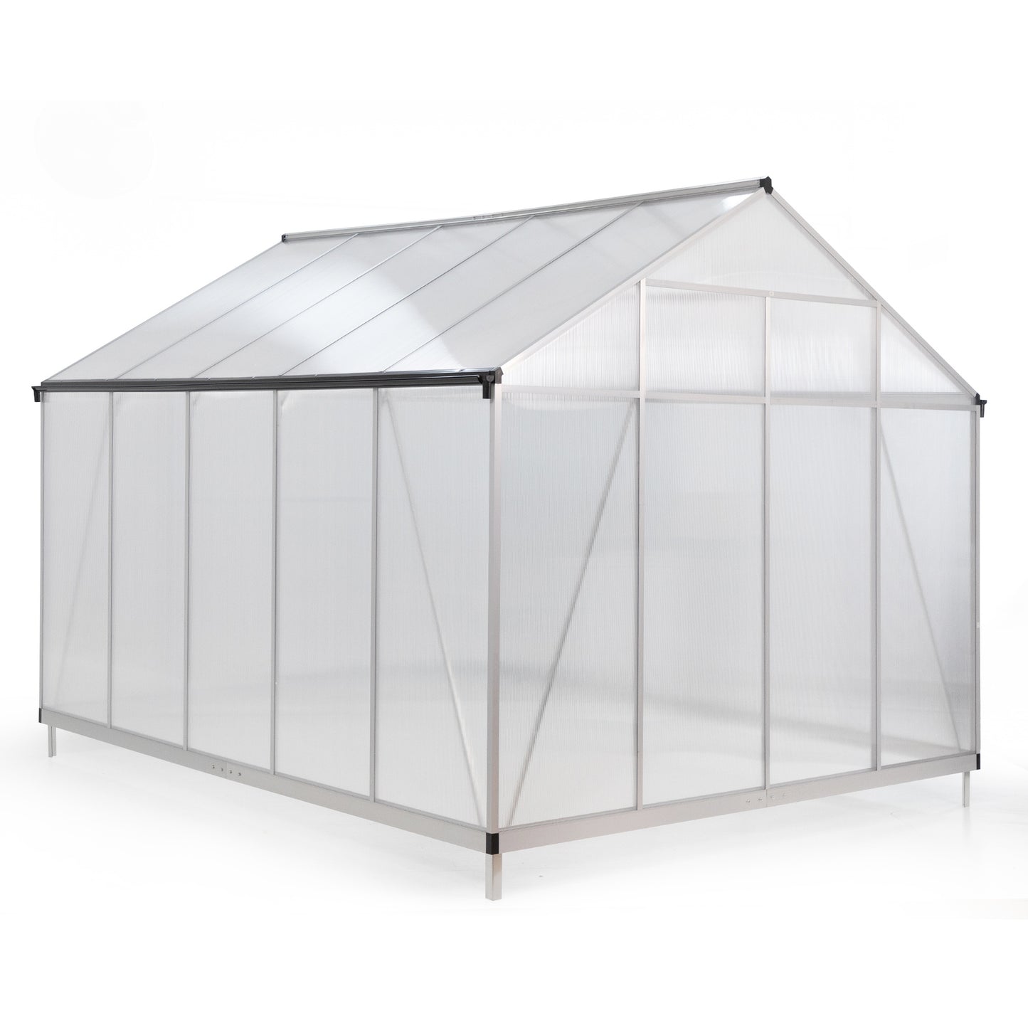 8' x 10' Polycarbonate Outdoor Greenhouse, Aluminum Walk-in Green House w/ 5-Level Adjustable Vents, Gutter and Door, Large Sun Room for Garden Backyard