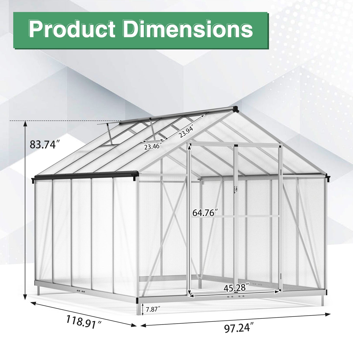 8' x 10' Polycarbonate Outdoor Greenhouse, Aluminum Walk-in Green House w/ 5-Level Adjustable Vents, Gutter and Door, Large Sun Room for Garden Backyard