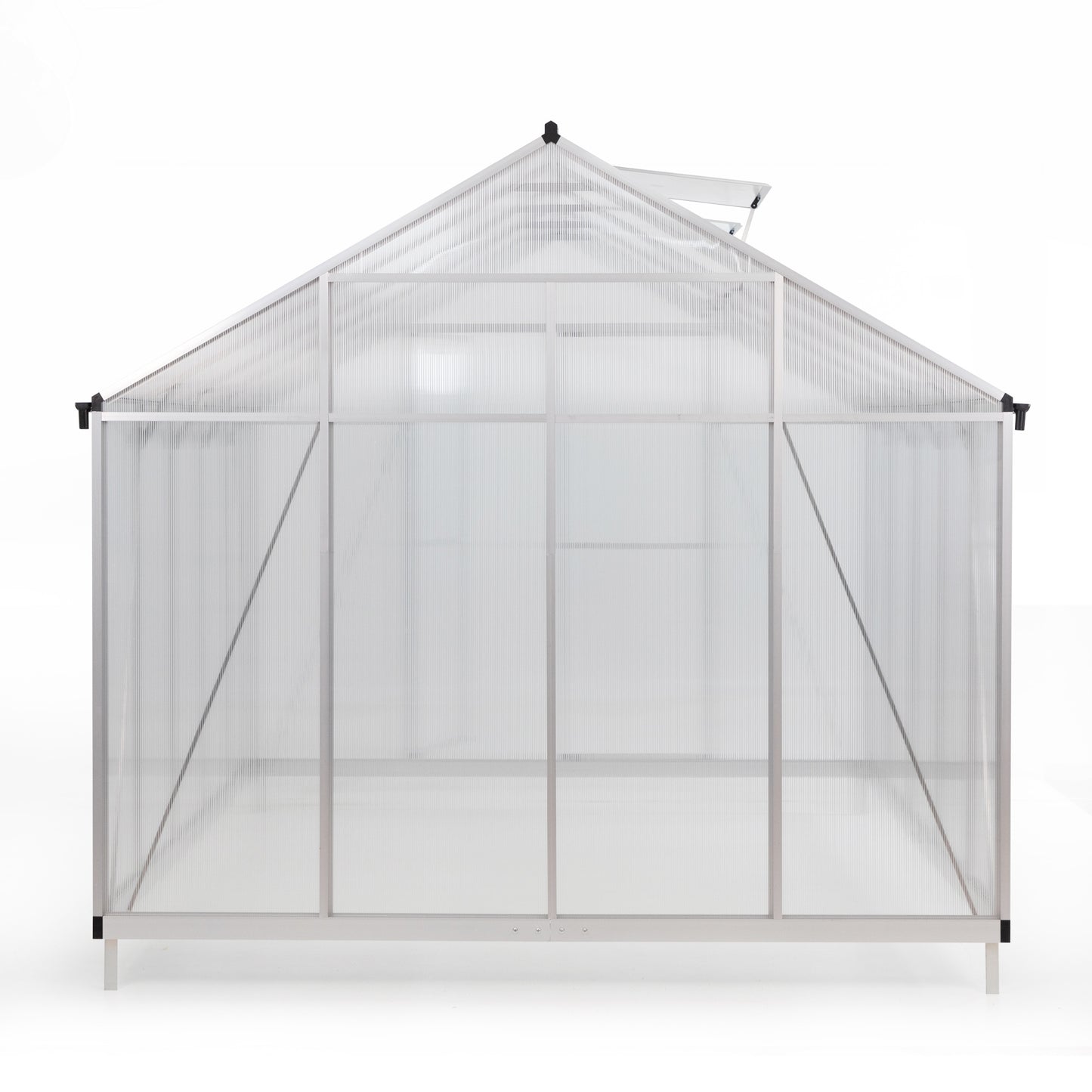 8' x 10' Polycarbonate Outdoor Greenhouse, Aluminum Walk-in Green House w/ 5-Level Adjustable Vents, Gutter and Door, Large Sun Room for Garden Backyard