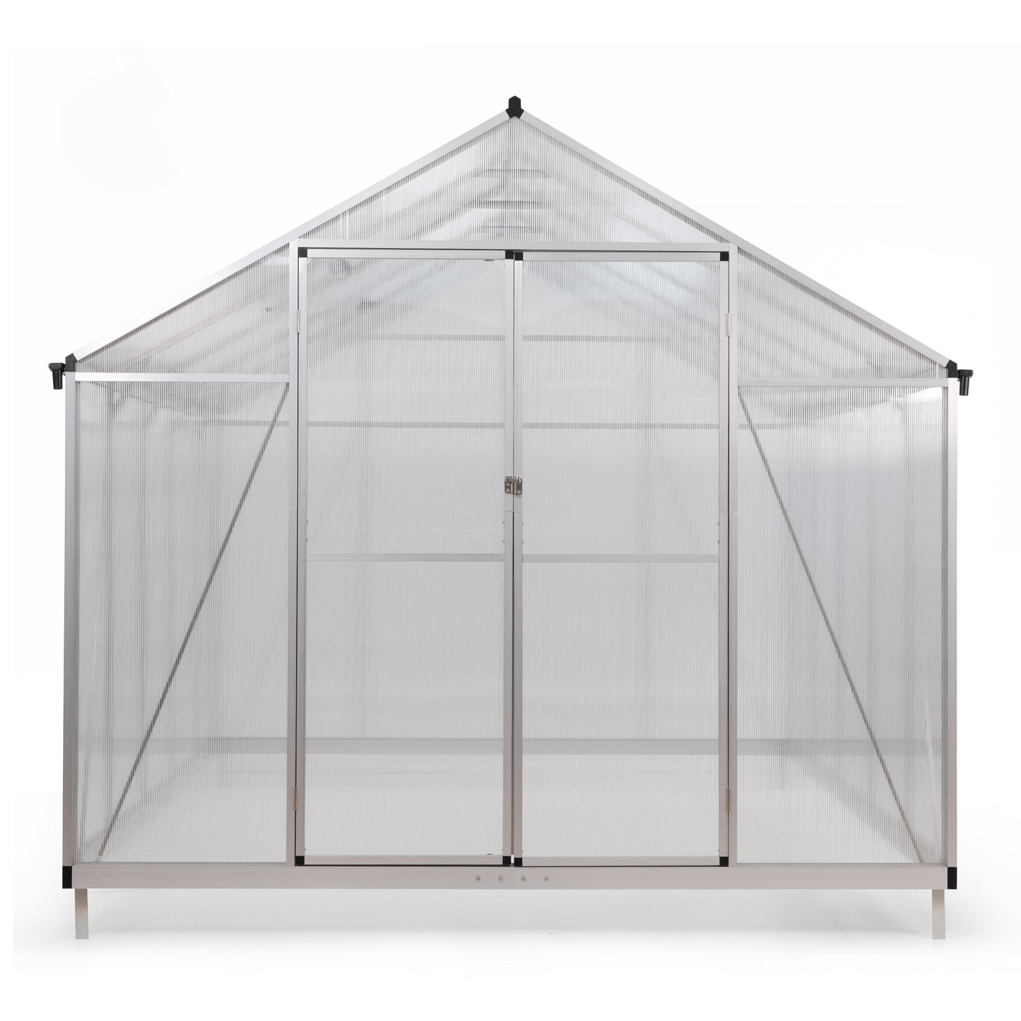 8' x 10' Polycarbonate Outdoor Greenhouse, Aluminum Walk-in Green House w/ 5-Level Adjustable Vents, Gutter and Door, Large Sun Room for Garden Backyard