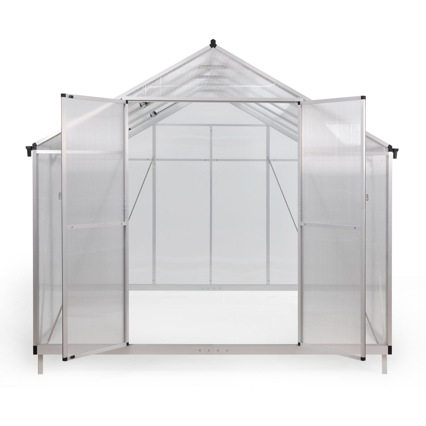 8' x 10' Polycarbonate Outdoor Greenhouse, Aluminum Walk-in Green House w/ 5-Level Adjustable Vents, Gutter and Door, Large Sun Room for Garden Backyard