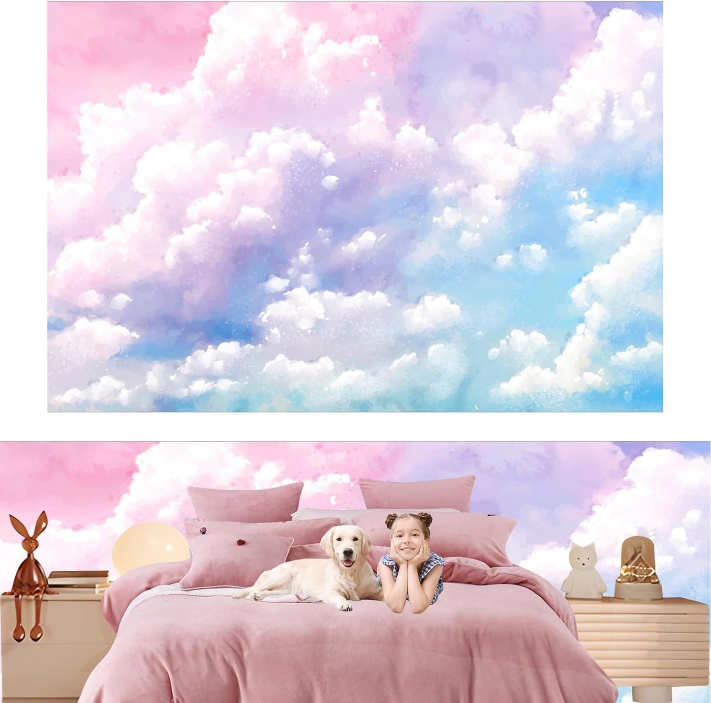 Large Silk Wall Murals, Cloud Wallpaper, 155in(W) x103in(H), Kids Wallpaper, Showcasing Luxury and Elegance, Perfect for Kids' Room, Living Room, and Wallpaper for Bedroom.