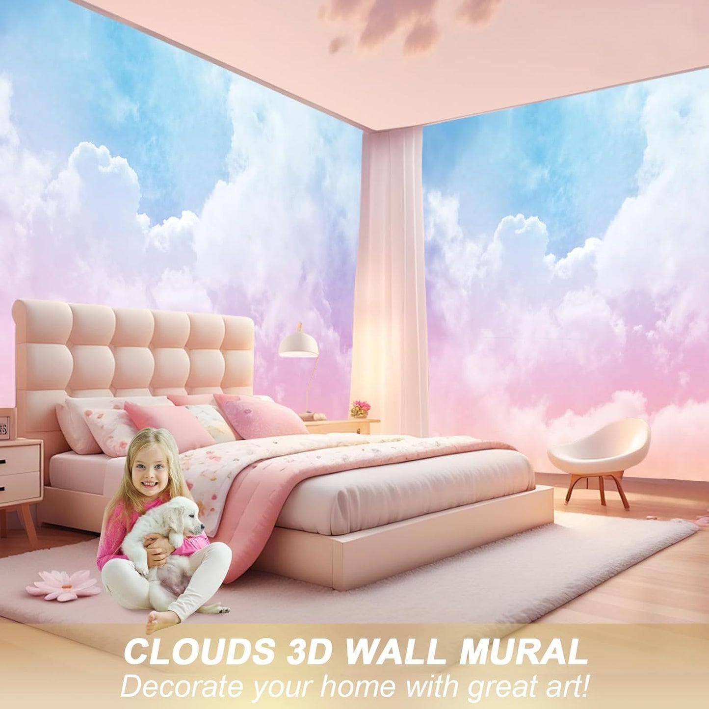 Large Silk Wall Murals, Cloud Wallpaper, 155in(W) x103in(H), Kids Wallpaper, Showcasing Luxury and Elegance, Perfect for Kids' Room, Living Room, and Wallpaper for Bedroom.