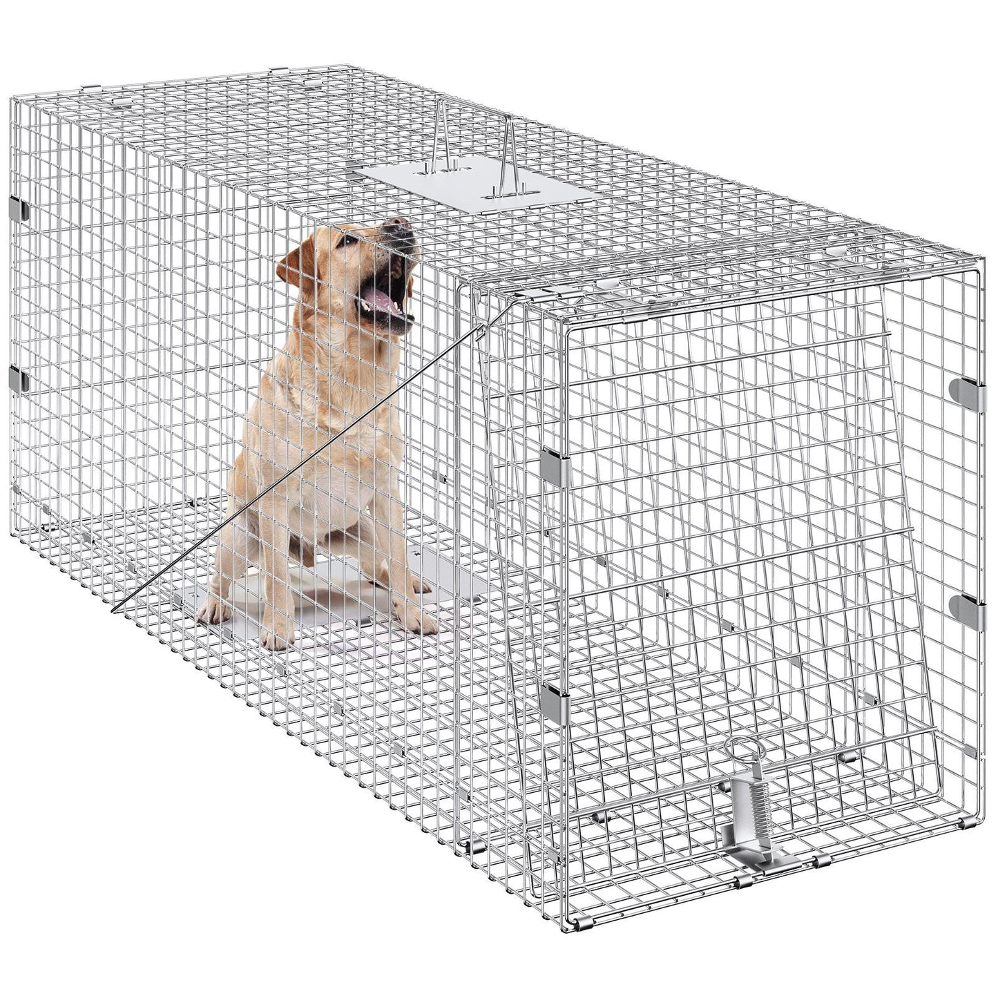 VEVOR Live Animal Cage Trap, 50" x 20" x 26" Humane Cat Trap Galvanized Iron, Folding Animal Trap with Handle for Stray Dogs, Armadillos, Raccoons, Marmots, Foxes