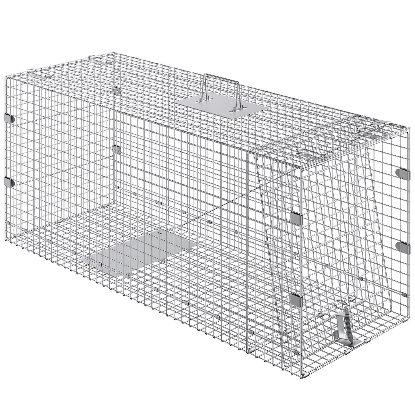 VEVOR Live Animal Cage Trap, 50" x 20" x 26" Humane Cat Trap Galvanized Iron, Folding Animal Trap with Handle for Stray Dogs, Armadillos, Raccoons, Marmots, Foxes