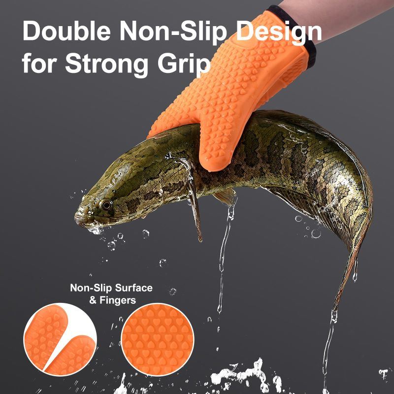 Silicone Smoker Oven Gloves with Waterproof & Hangable Design