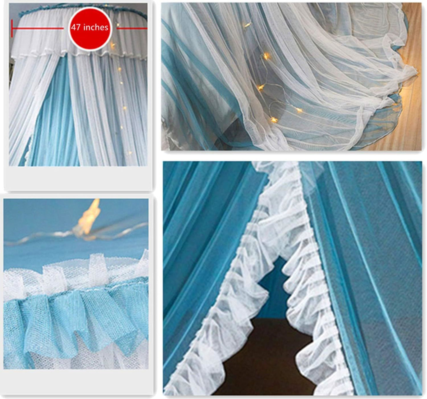 Princess Bed Canopy for Girls,Bed Canopy Curtain- Double Layer Sheer Mesh Dome Bed Curtain- Round Lace Princess Mosquito Net Tent for Twin Full Queen King Bed