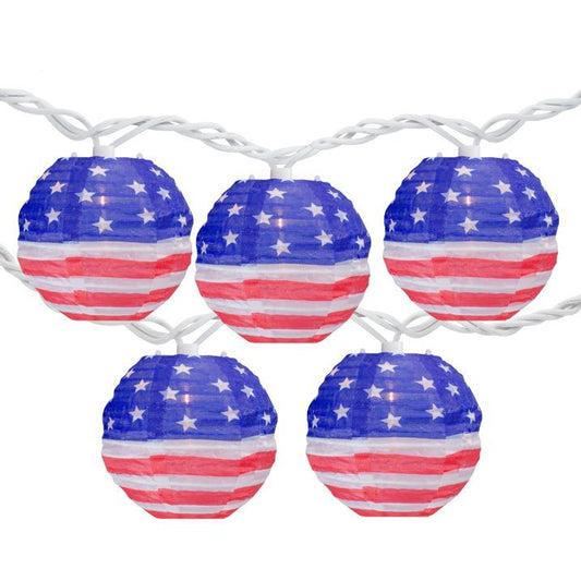 10-Count American Flag 4th of July Paper Lantern Lights Clear Bulbs