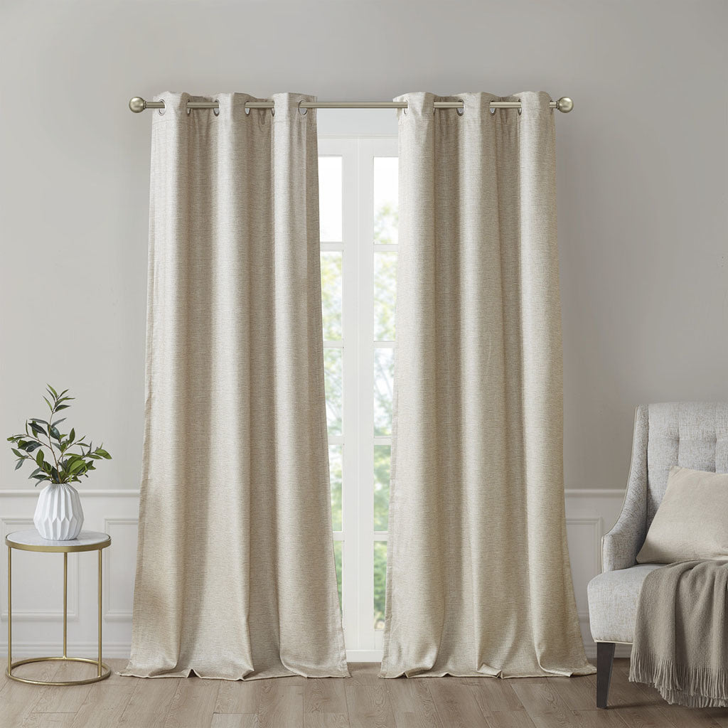 Tonal Printed Faux Silk Total Blackout Curtain Panel Pair