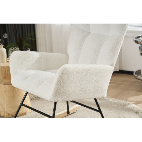 Rocking Chair Nursery, Solid Wood Legs Reading Chair with Teddy Fabirc Upholstered , Nap Armchair for Living Rooms, Bedrooms, Offices, Best Gift,Teddy fabric