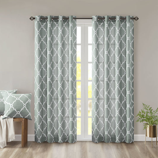 Fretwork Print Grommet Top Window Curtain Panel