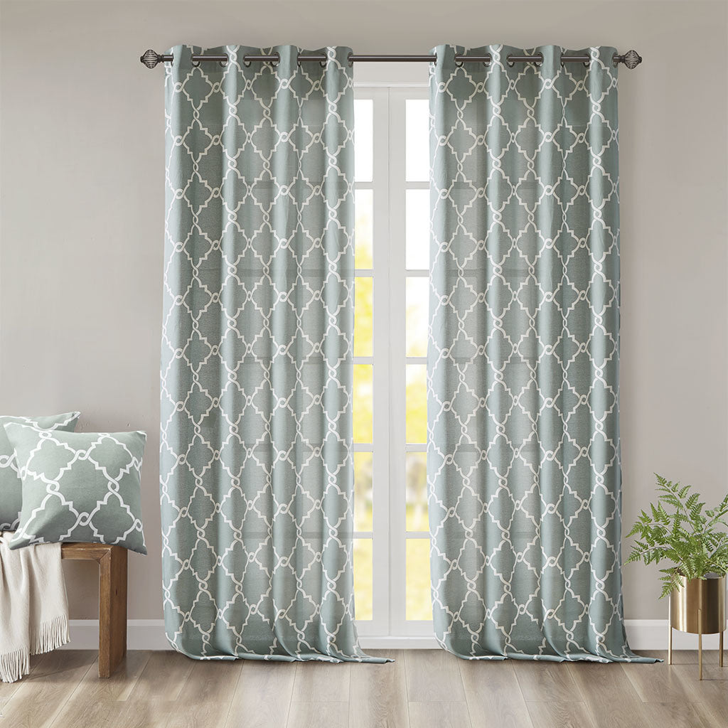 Fretwork Print Grommet Top Window Curtain Panel