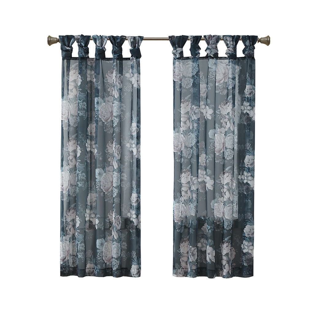 Printed Floral Twist Tab Top Voile Sheer Curtain