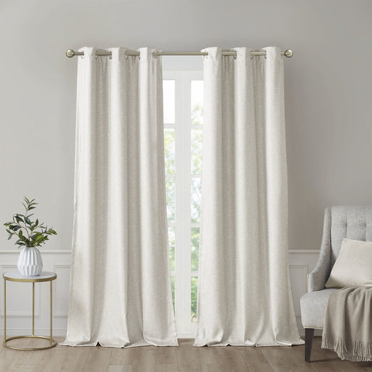 Tonal Printed Faux Silk Total Blackout Curtain Panel Pair