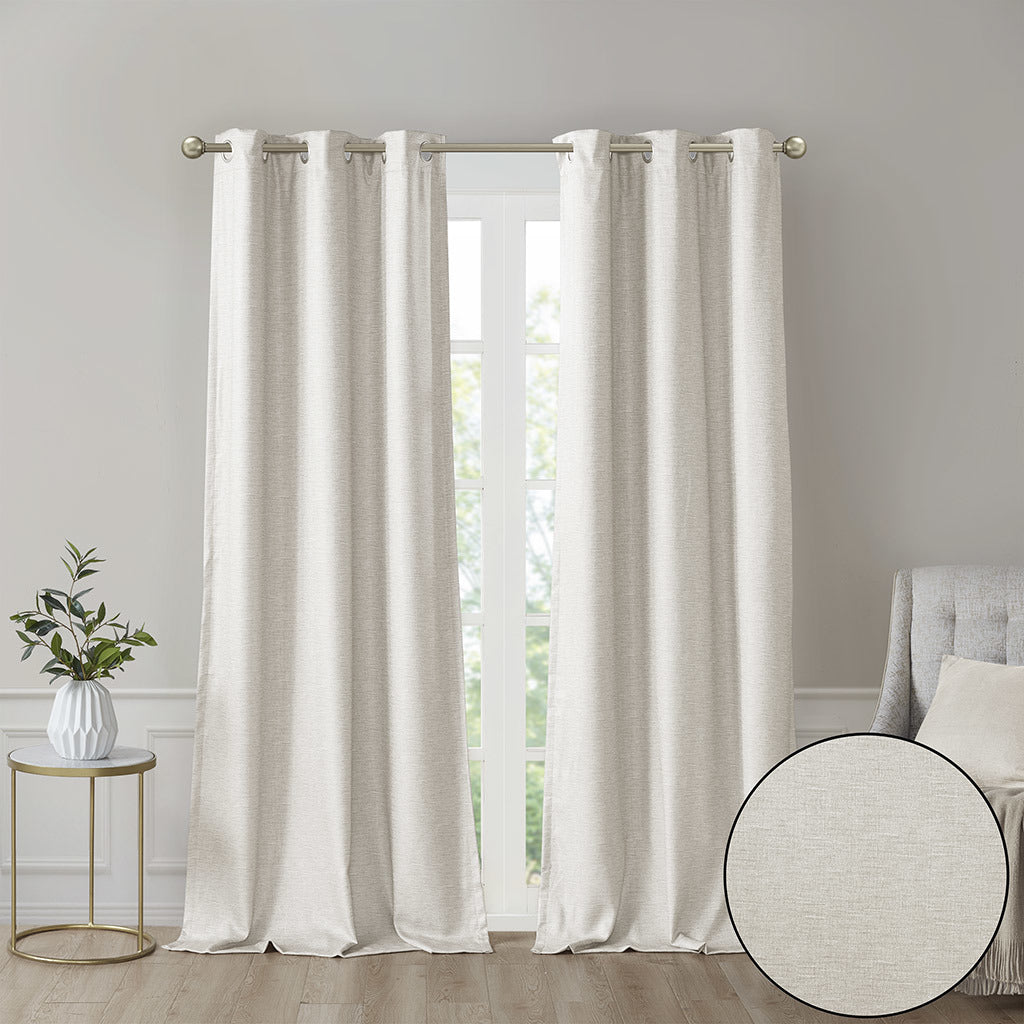 Tonal Printed Faux Silk Total Blackout Curtain Panel Pair