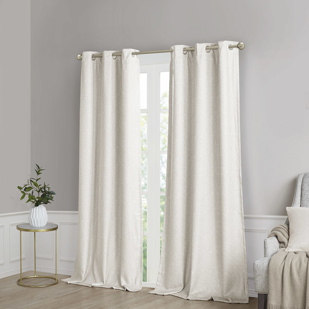 Tonal Printed Faux Silk Total Blackout Curtain Panel Pair