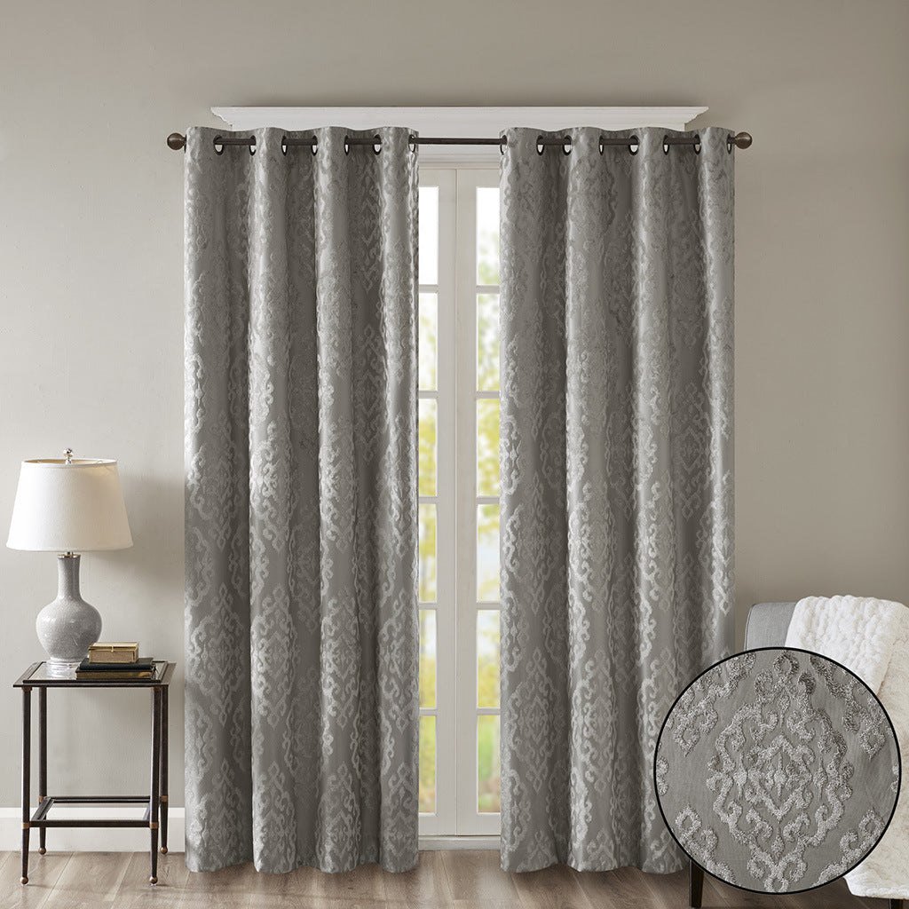 Knitted Jacquard Damask Total Blackout Grommet Top Curtain Panel