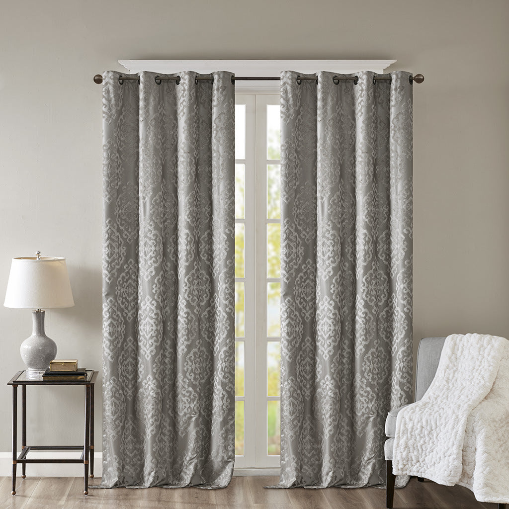 Knitted Jacquard Damask Total Blackout Grommet Top Curtain Panel