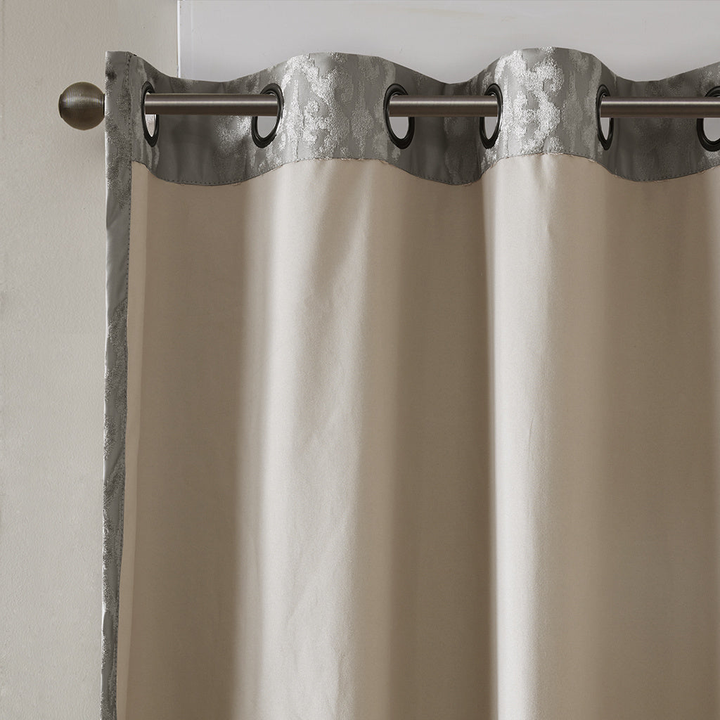 Knitted Jacquard Damask Total Blackout Grommet Top Curtain Panel