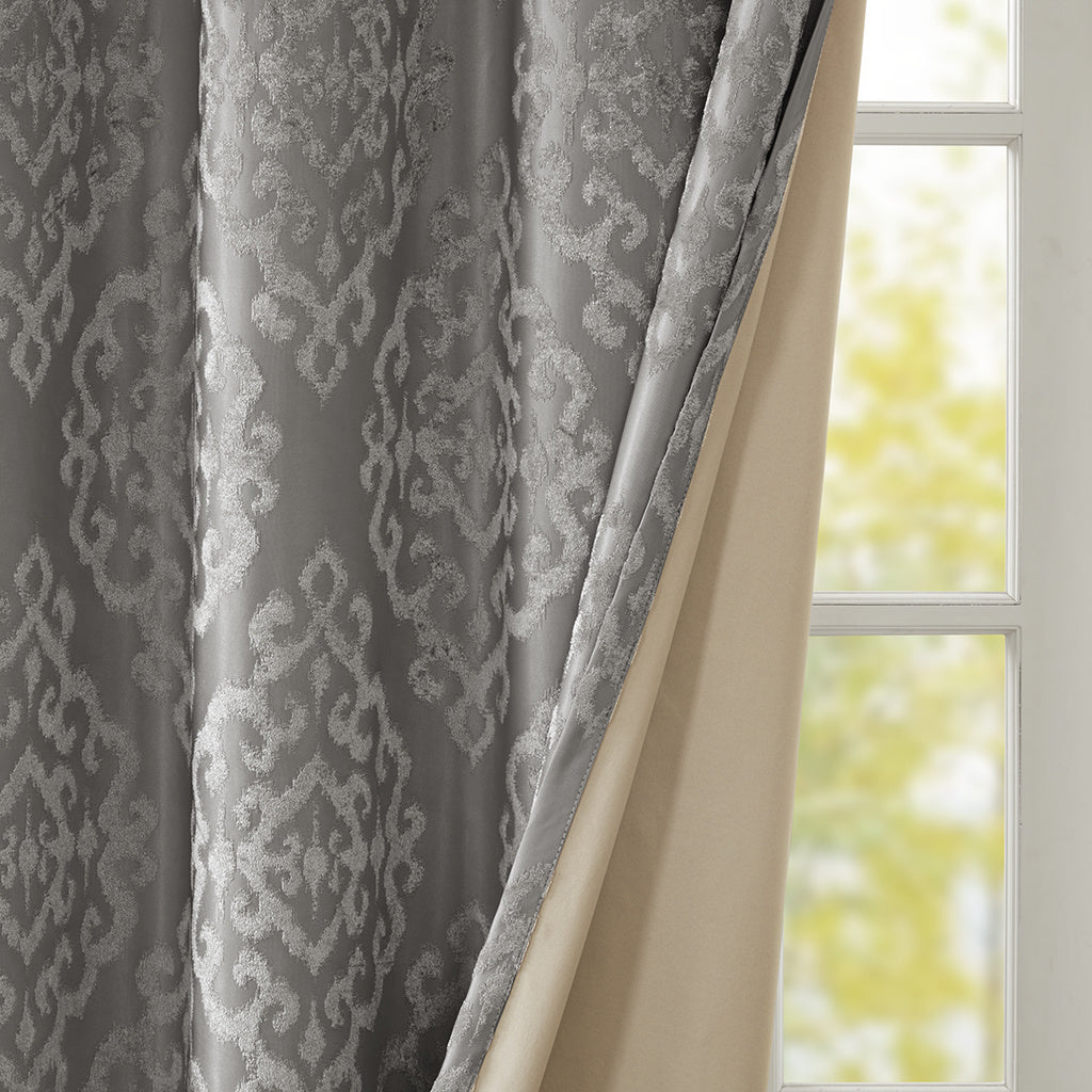 Knitted Jacquard Damask Total Blackout Grommet Top Curtain Panel