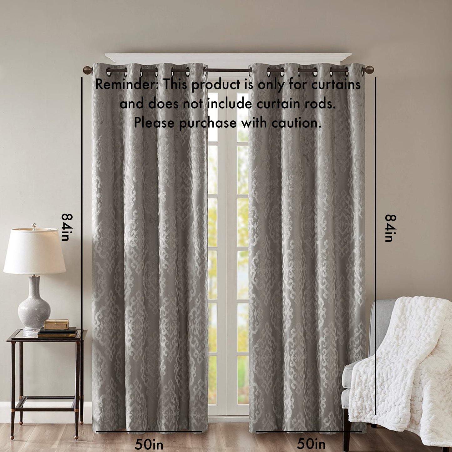 Knitted Jacquard Damask Total Blackout Grommet Top Curtain Panel