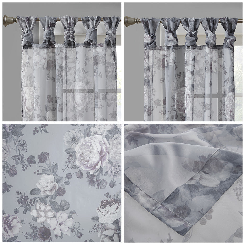 Printed Floral Twist Tab Top Voile Sheer Curtain