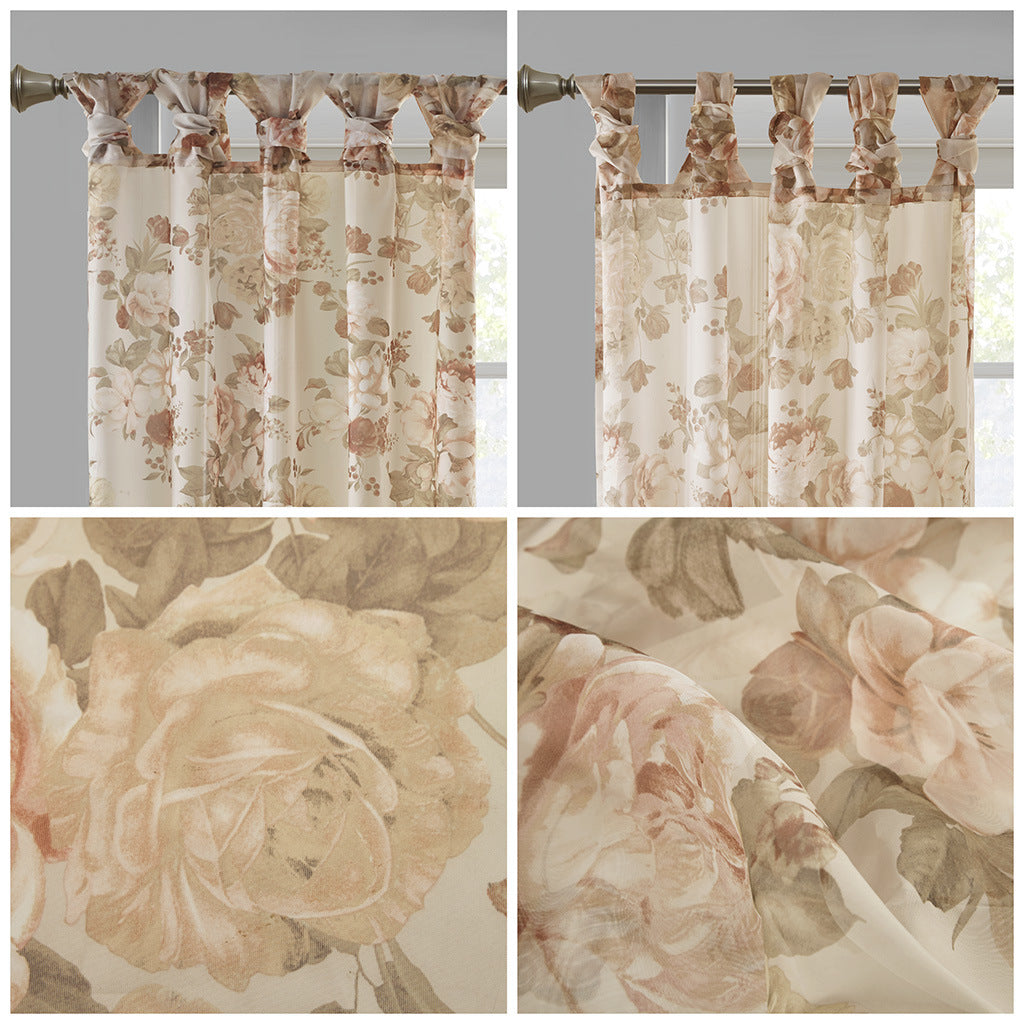 Printed Floral Twist Tab Top Voile Sheer Curtain