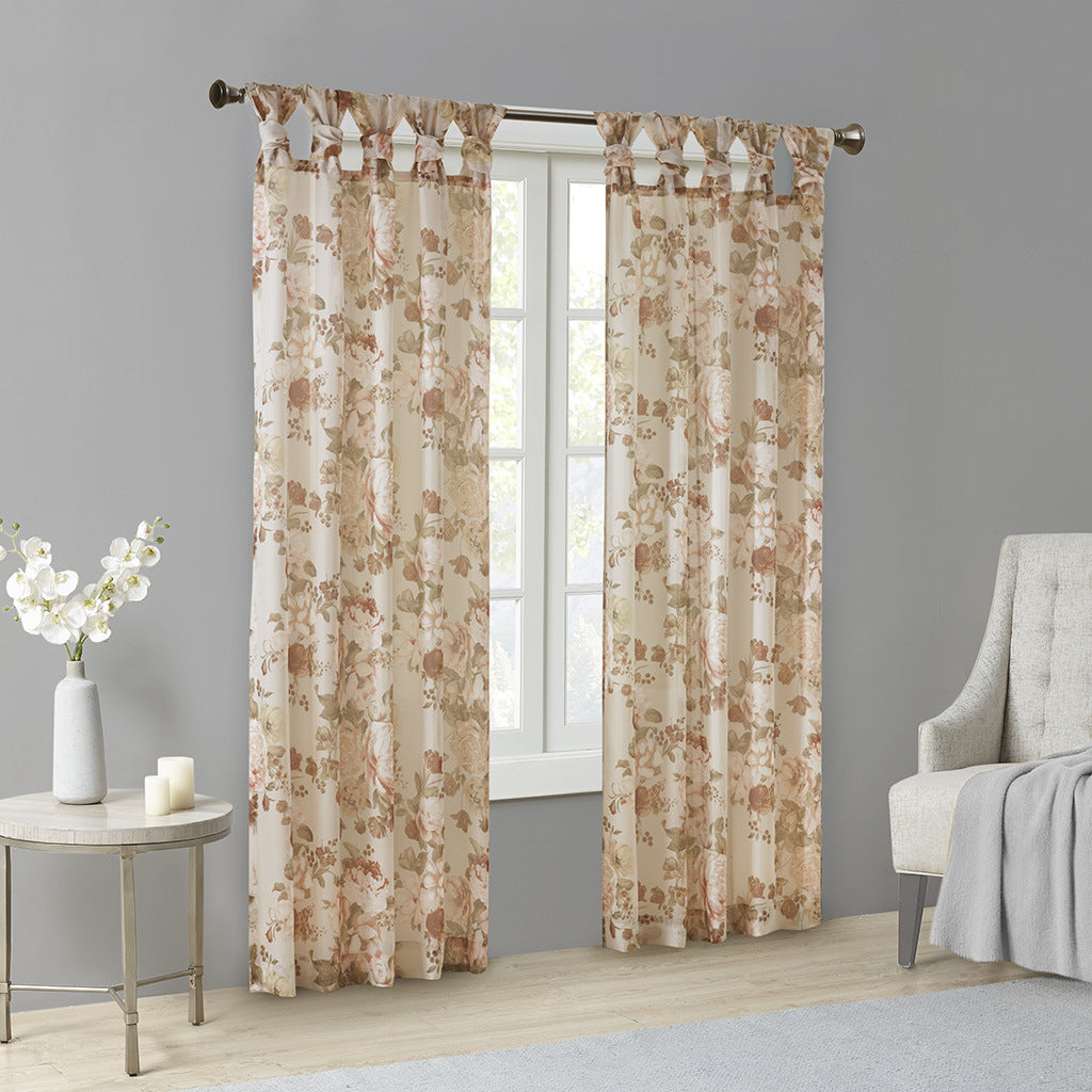 Printed Floral Twist Tab Top Voile Sheer Curtain