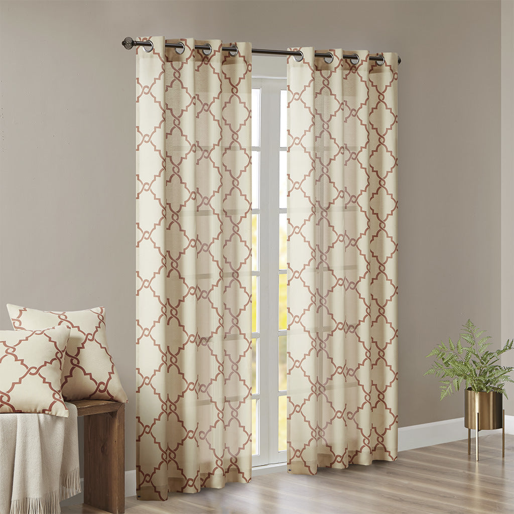 Fretwork Print Grommet Top Window Curtain Panel