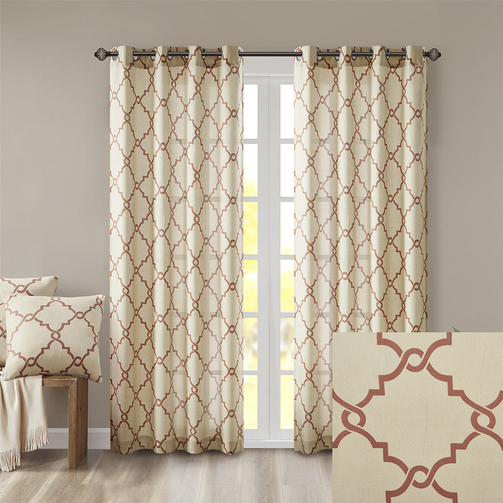 Fretwork Print Grommet Top Window Curtain Panel