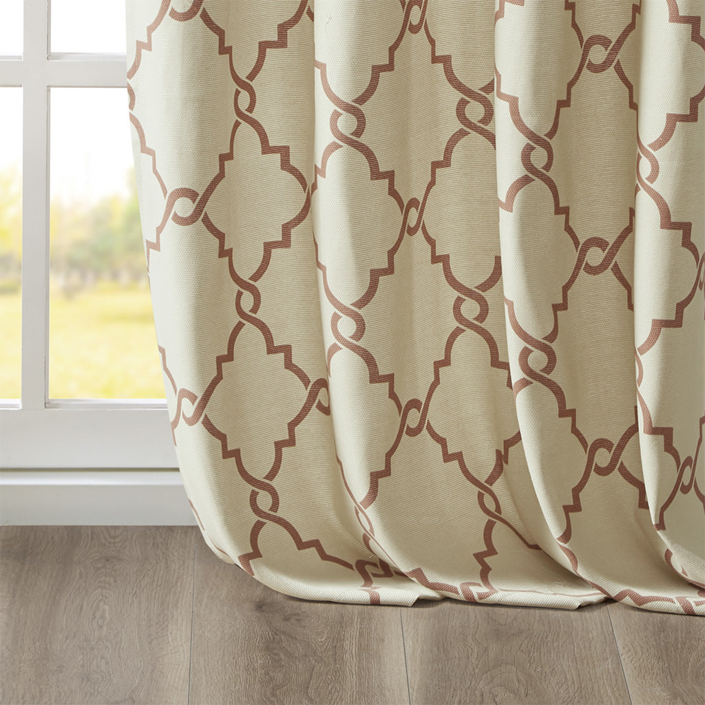 Fretwork Print Grommet Top Window Curtain Panel