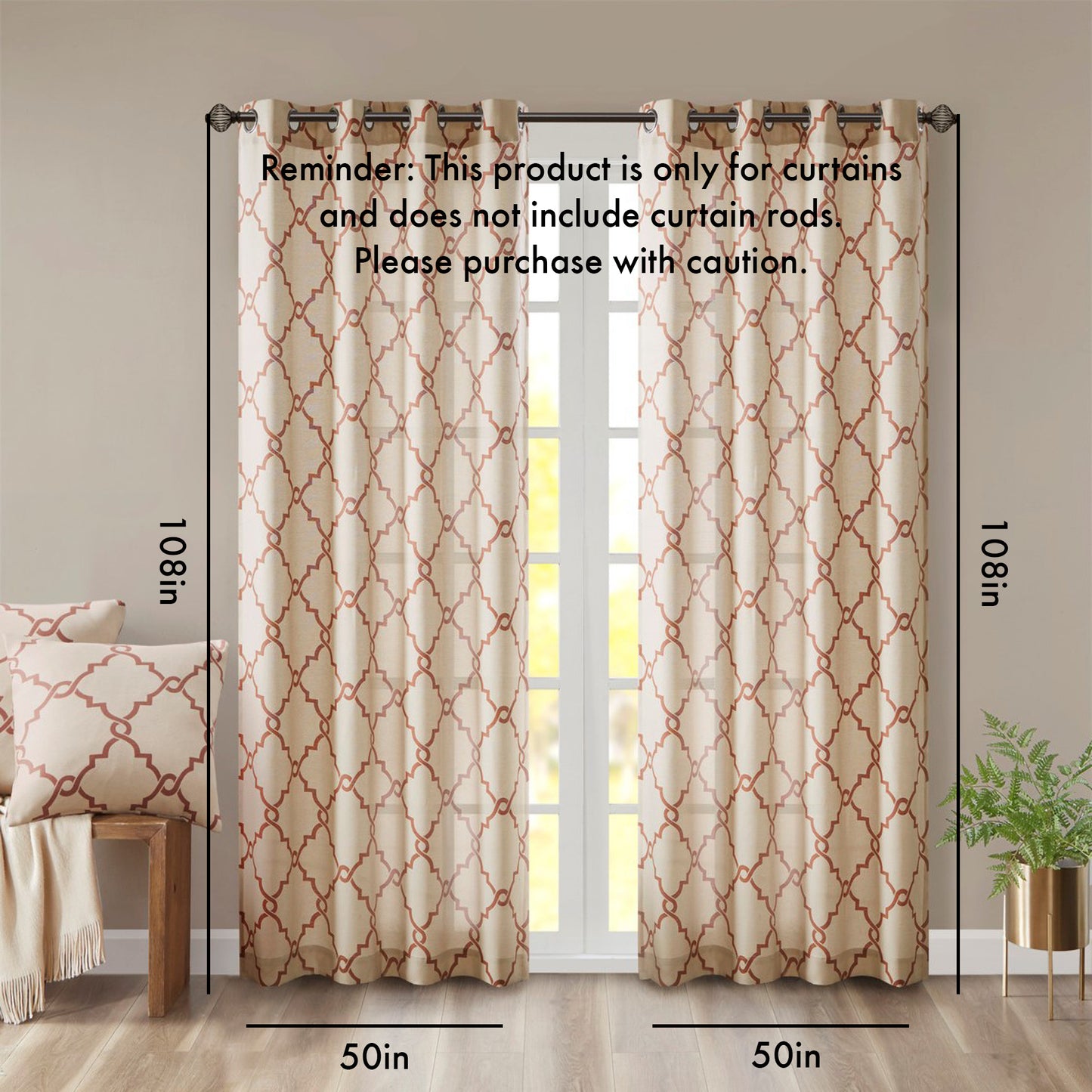 Fretwork Print Grommet Top Window Curtain Panel