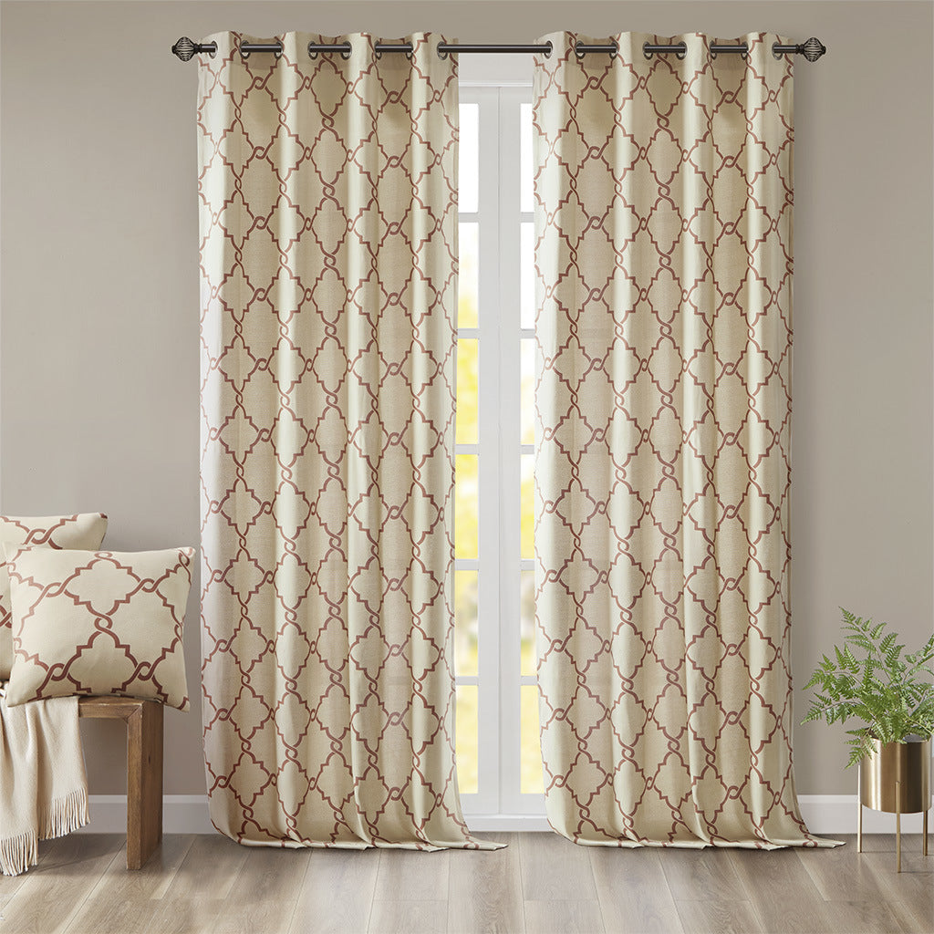 Fretwork Print Grommet Top Window Curtain Panel