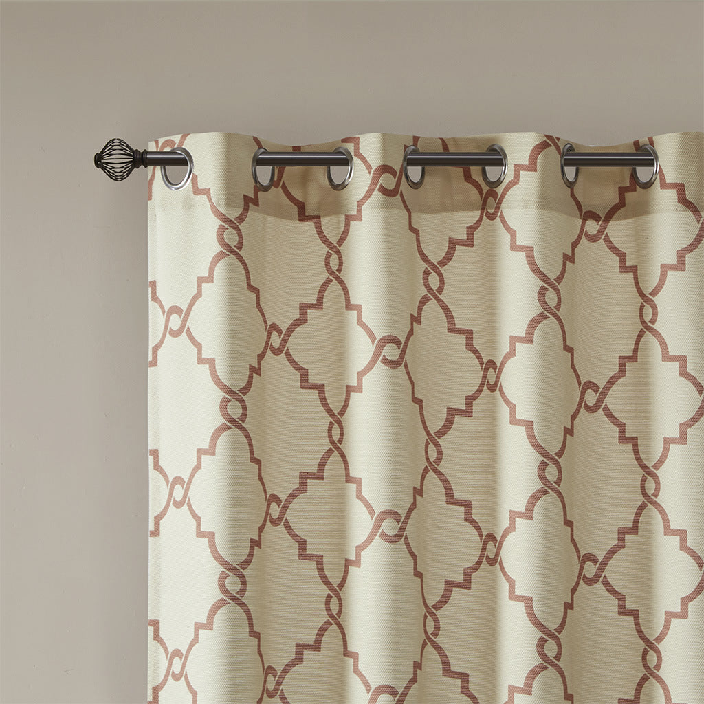 Fretwork Print Grommet Top Window Curtain Panel