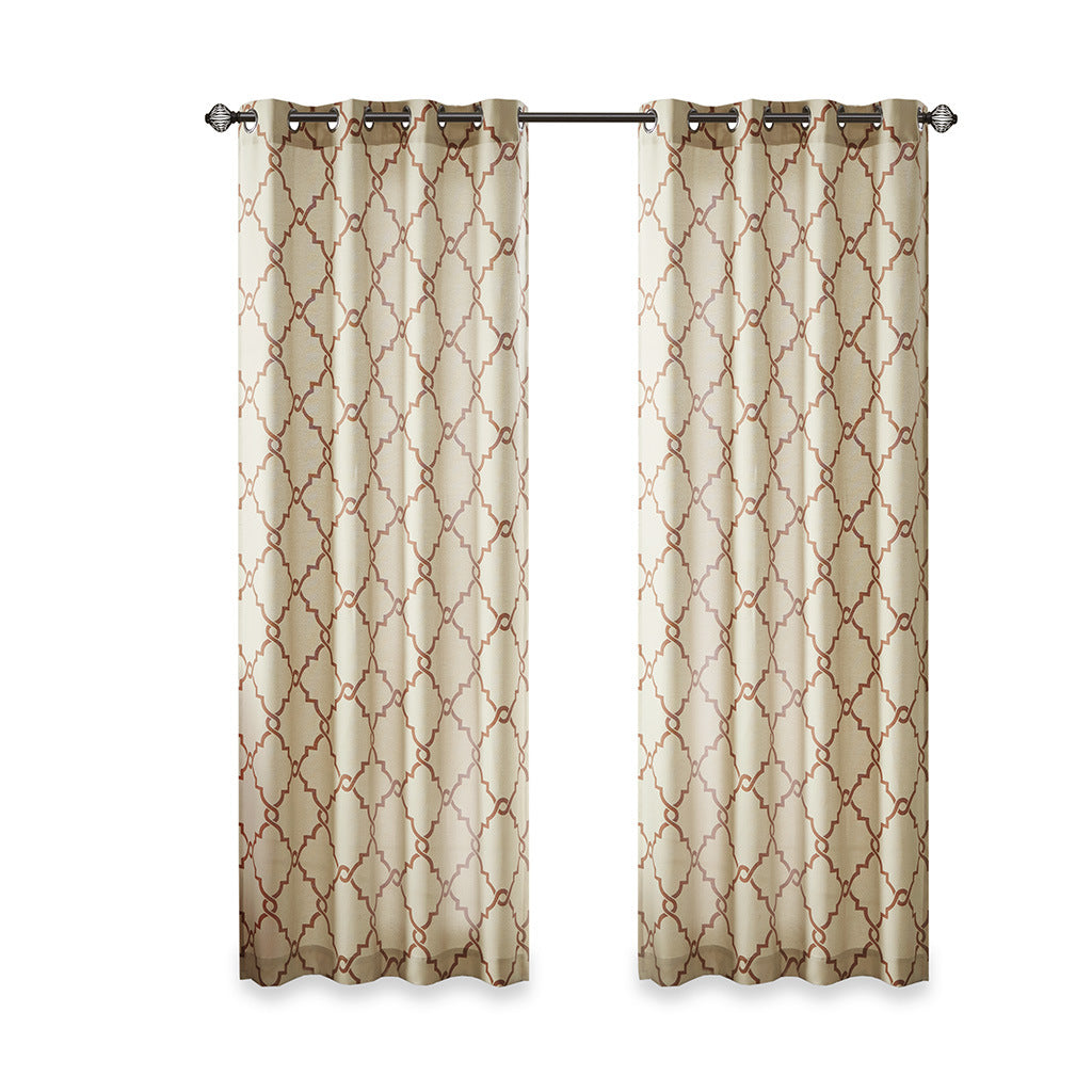 Fretwork Print Grommet Top Window Curtain Panel