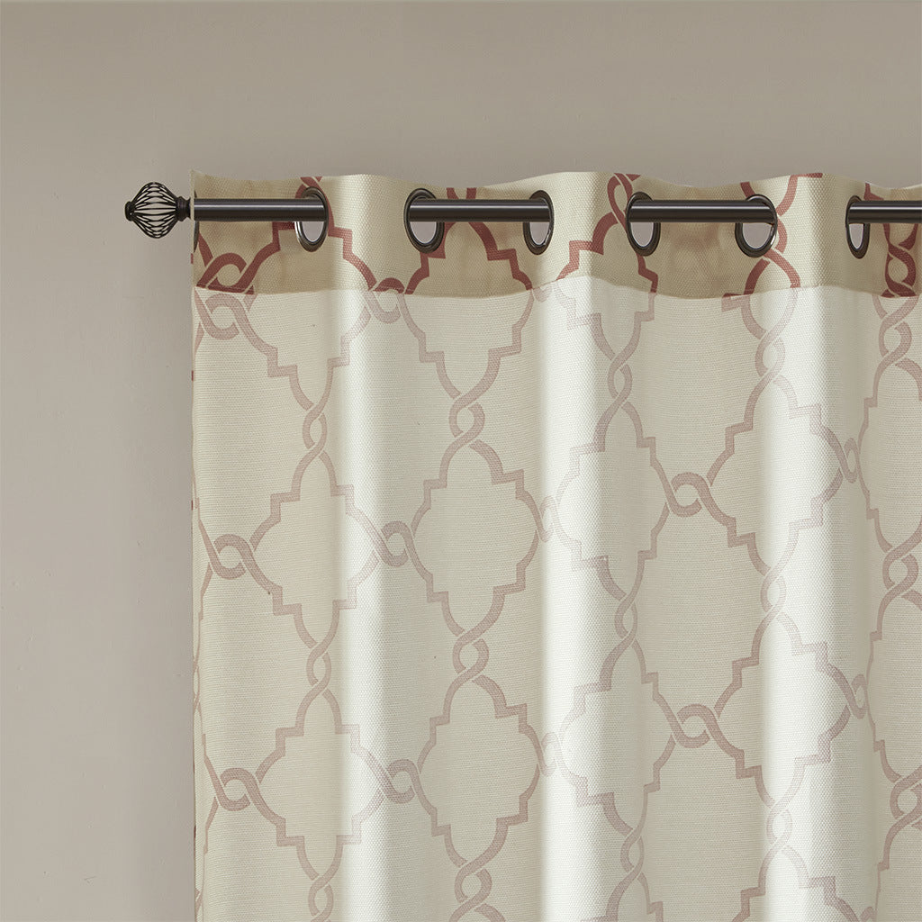 Fretwork Print Grommet Top Window Curtain Panel