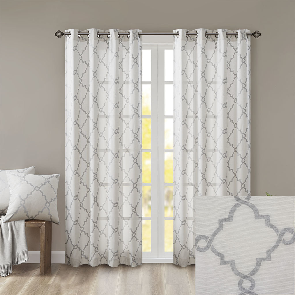 Fretwork Print Grommet Top Window Curtain Panel