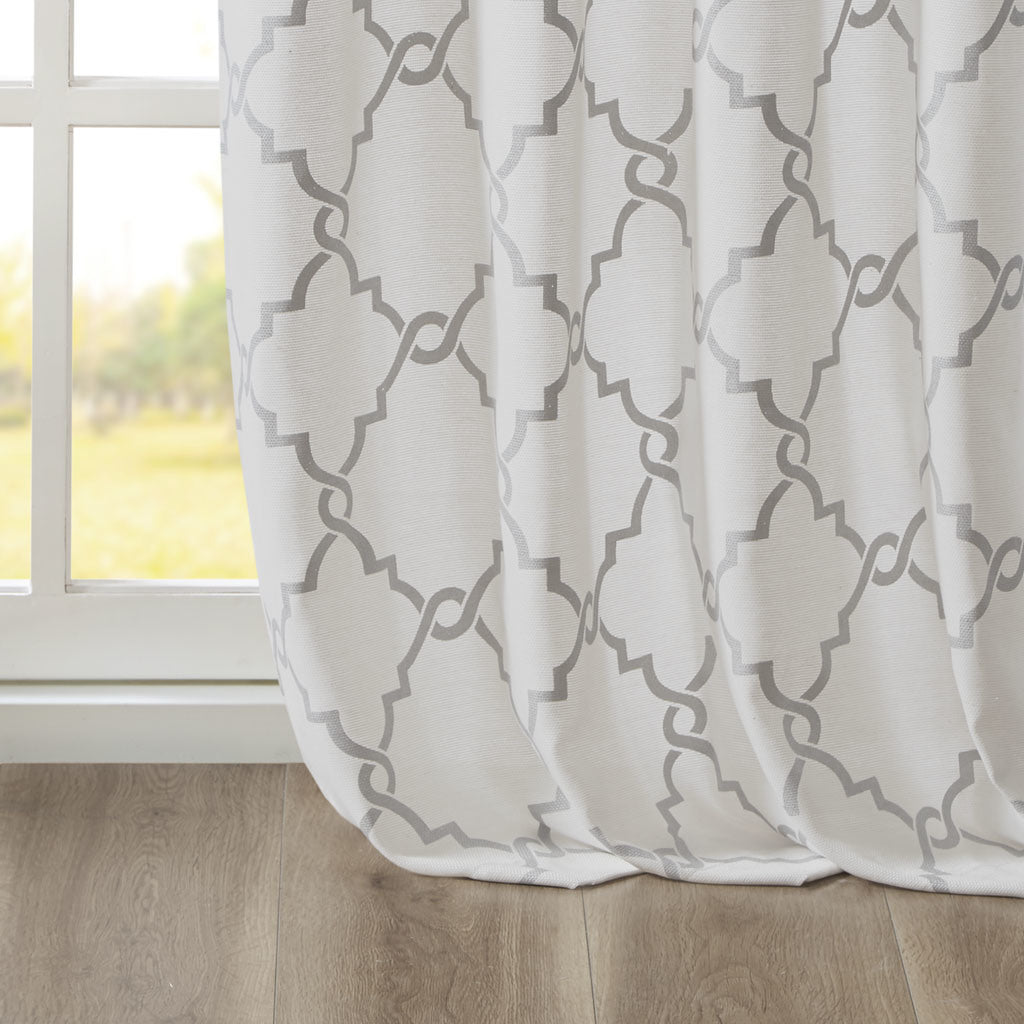 Fretwork Print Grommet Top Window Curtain Panel