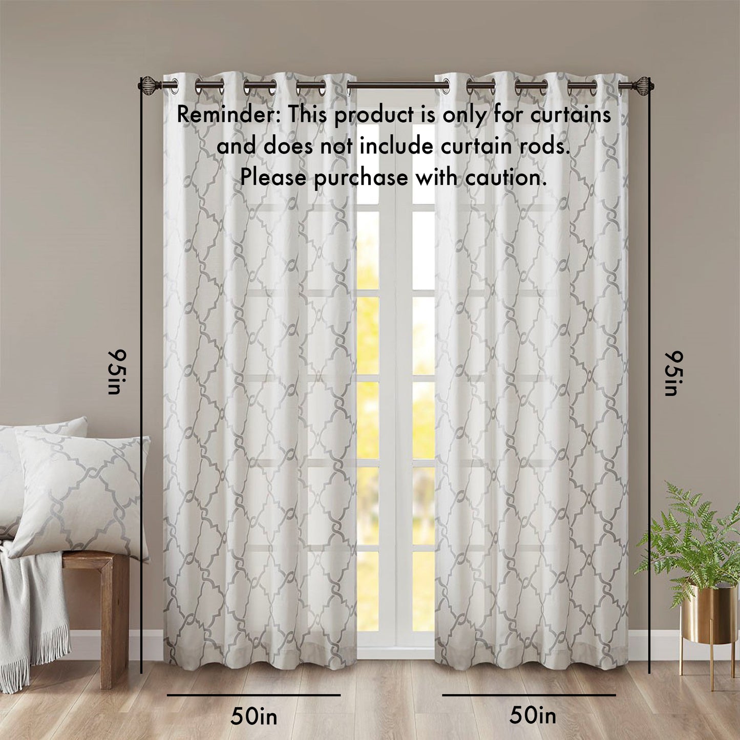 Fretwork Print Grommet Top Window Curtain Panel