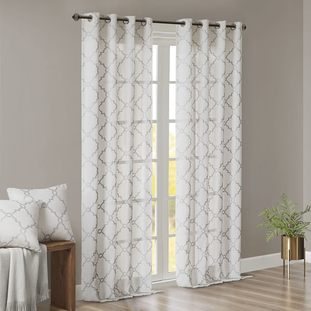 Fretwork Print Grommet Top Window Curtain Panel