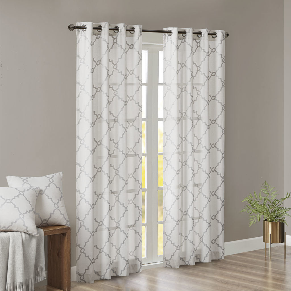 Fretwork Print Grommet Top Window Curtain Panel