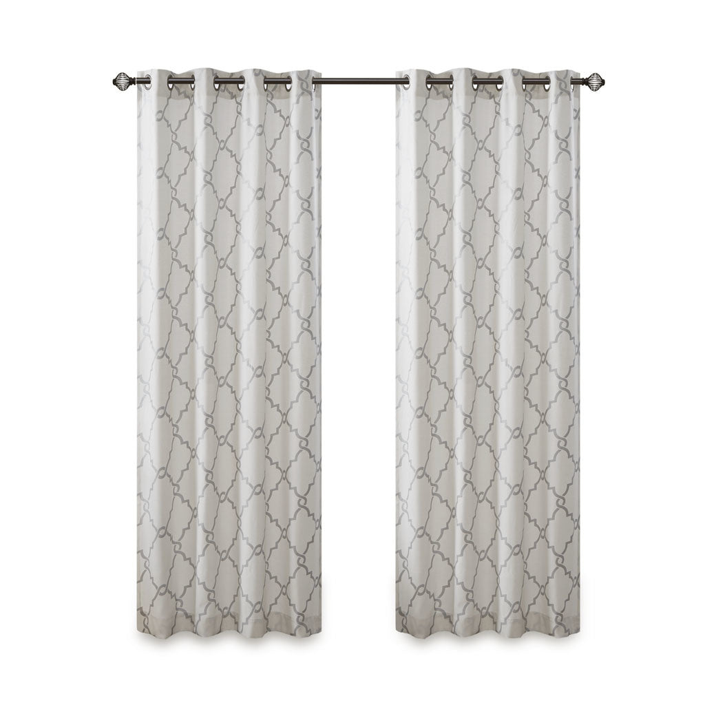 Fretwork Print Grommet Top Window Curtain Panel