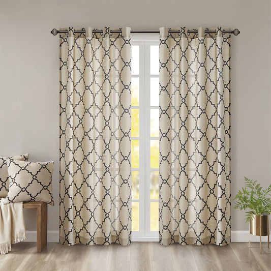 Fretwork Print Grommet Top Window Curtain Panel