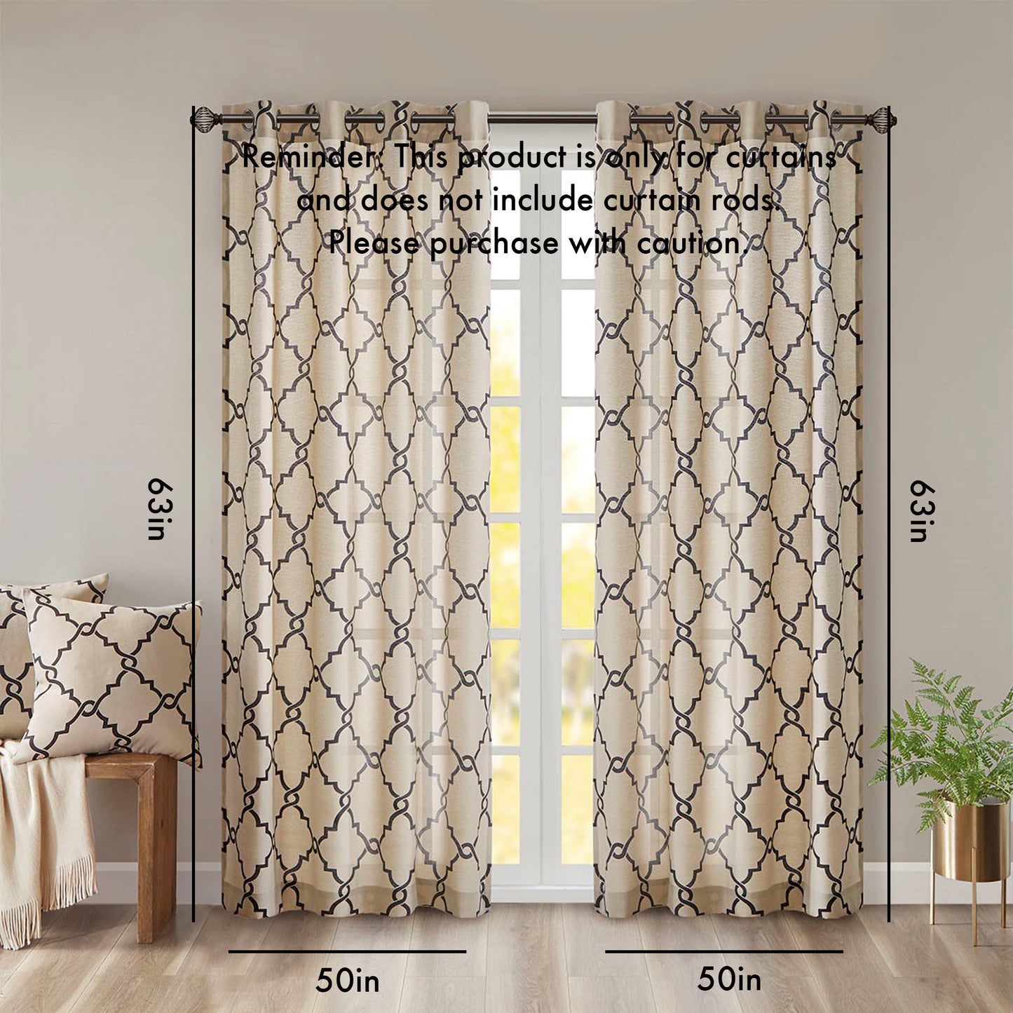 Fretwork Print Grommet Top Window Curtain Panel