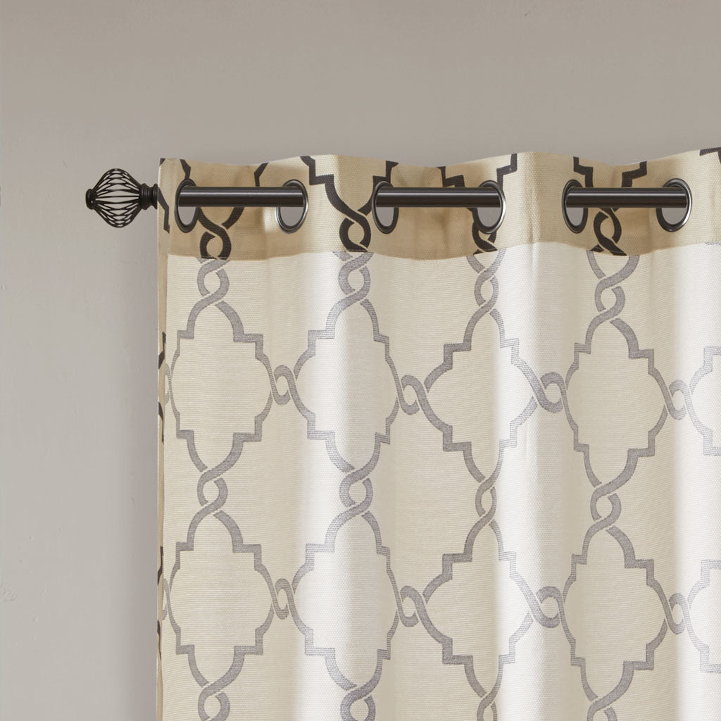 Fretwork Print Grommet Top Window Curtain Panel