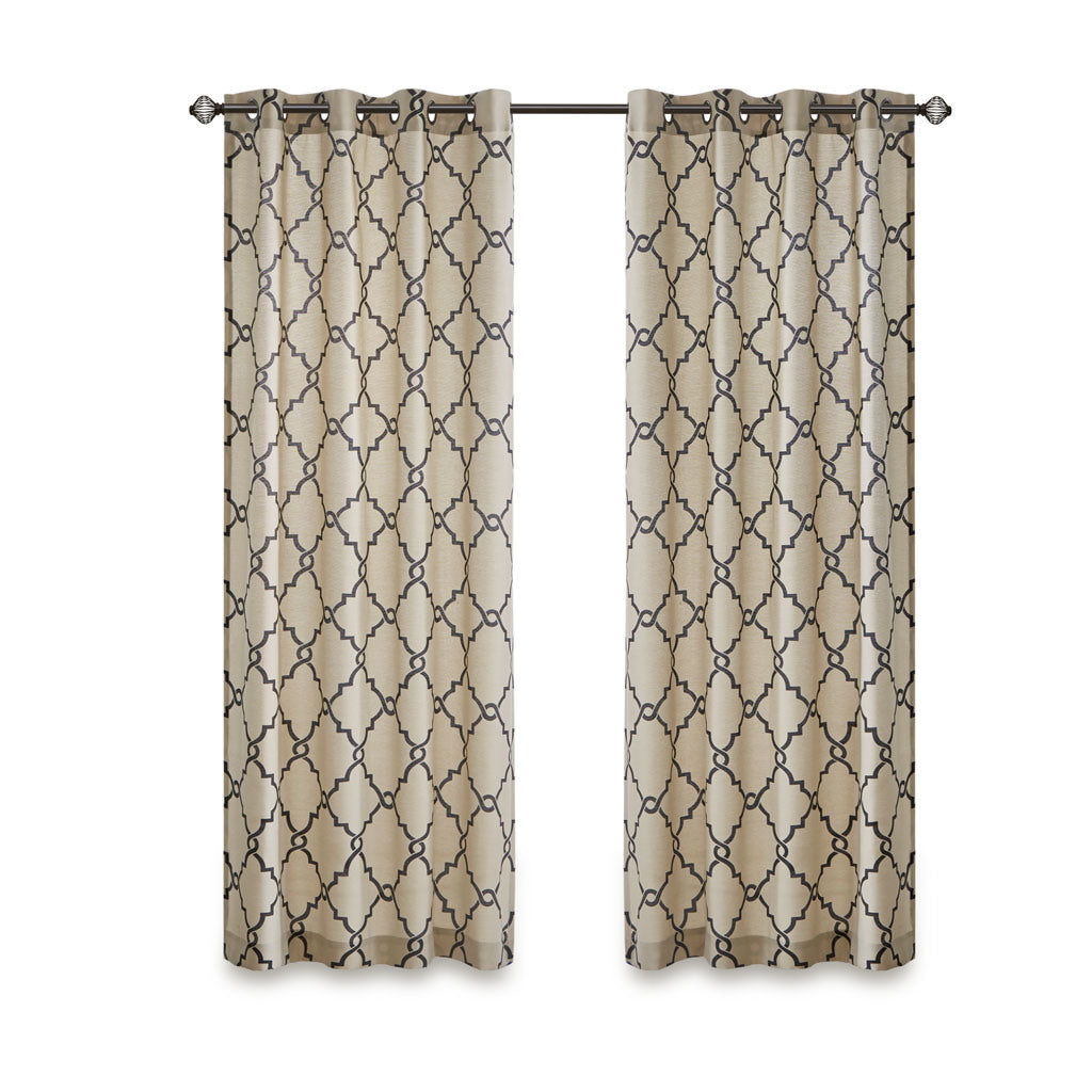 Fretwork Print Grommet Top Window Curtain Panel