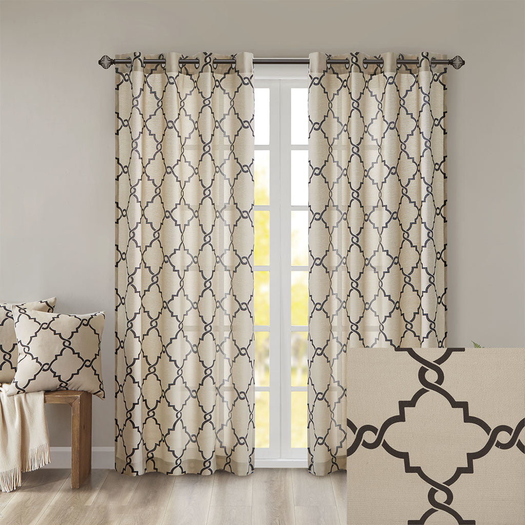 Fretwork Print Grommet Top Window Curtain Panel