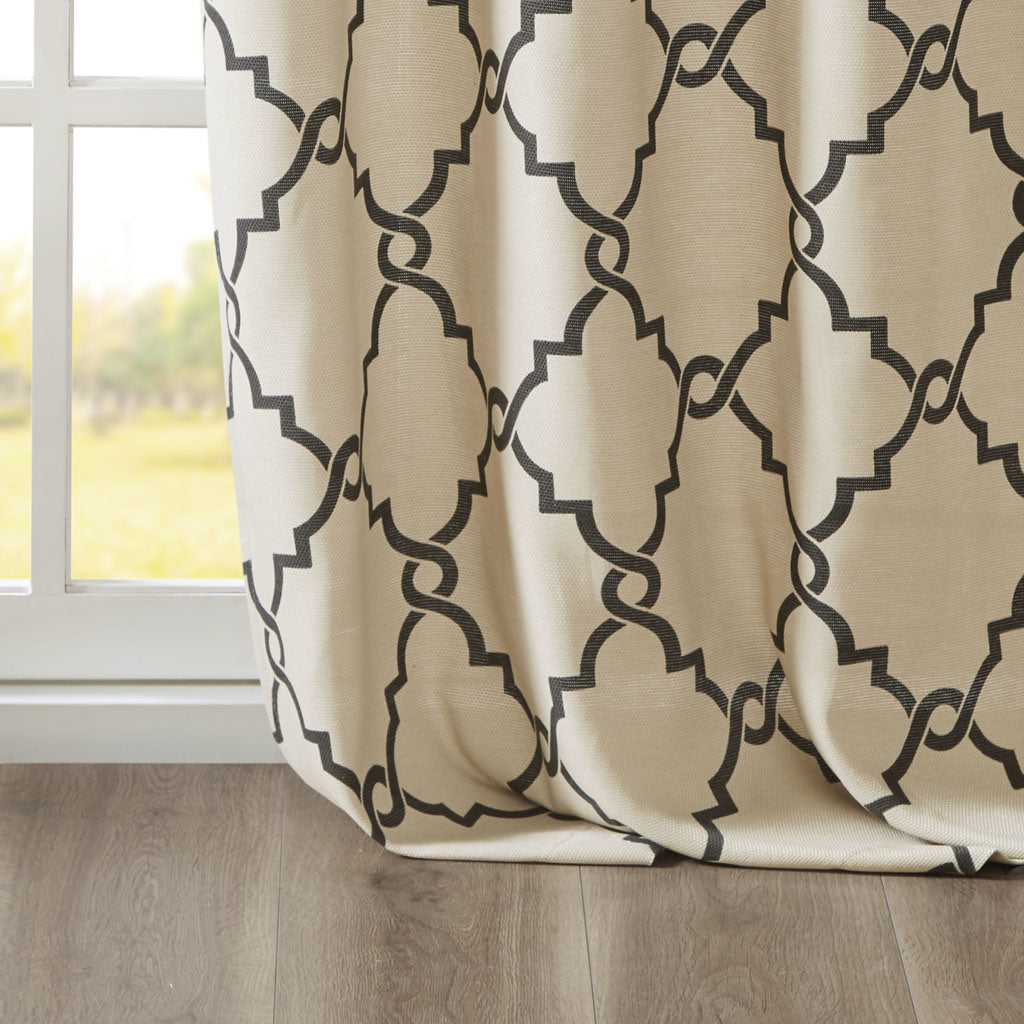 Fretwork Print Grommet Top Window Curtain Panel