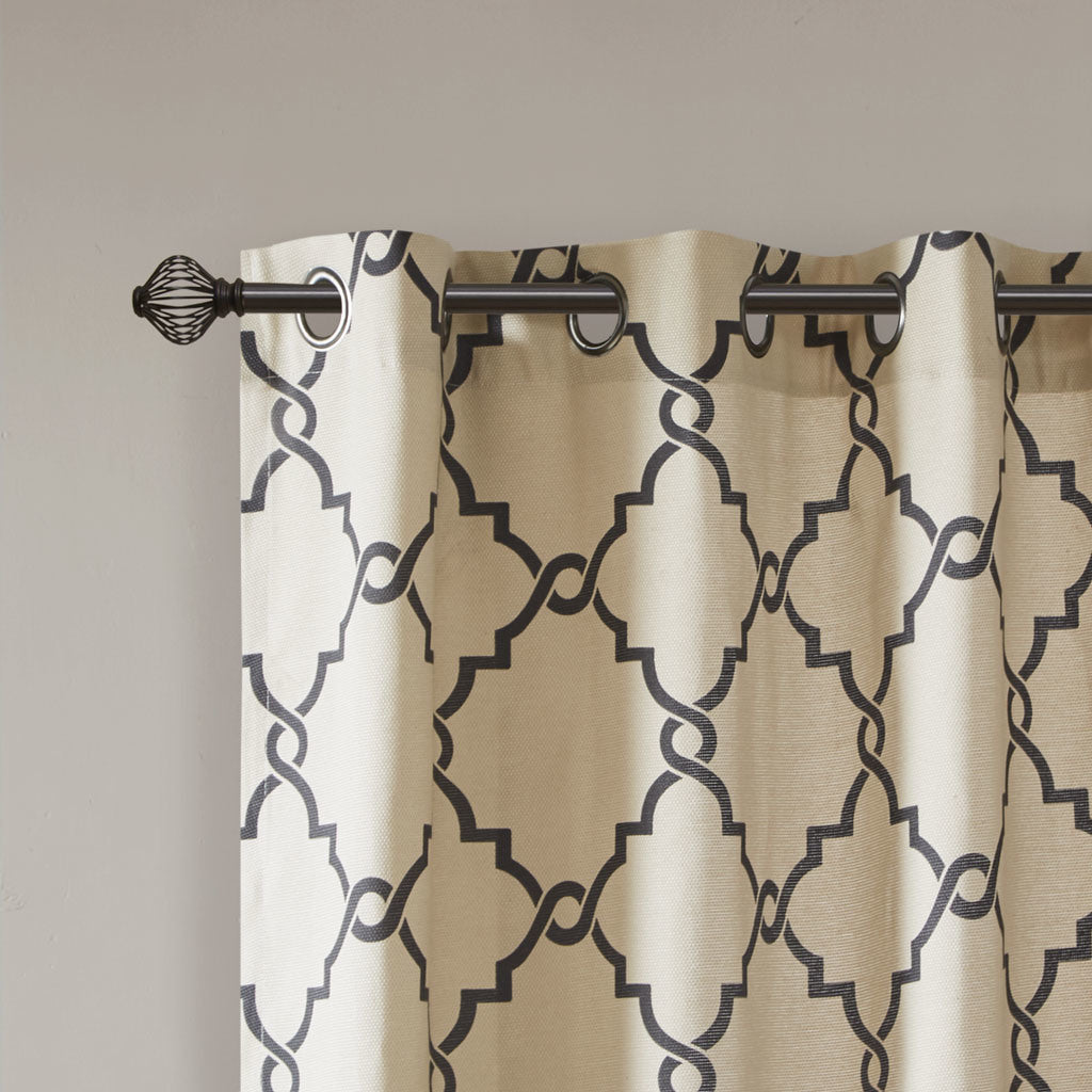 Fretwork Print Grommet Top Window Curtain Panel