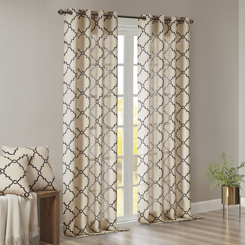 Fretwork Print Grommet Top Window Curtain Panel